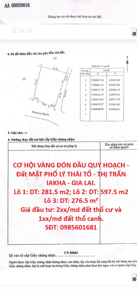 CƠ HỘI VÀNG ĐÓN ĐẦU QUY HOẠCH - Đất MẶT PHỐ LÝ THÁI TỔ - THỊ TRẤN IAKHA - GIA LAI. 15985493