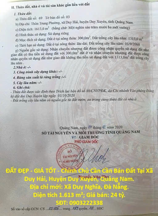 ĐẤT ĐẸP - GIÁ TỐT - Chính Chủ Cần Cần Bán Đất Tại Xã Duy Hải, Huyện Duy Xuyên, Quảng Nam. 15986103