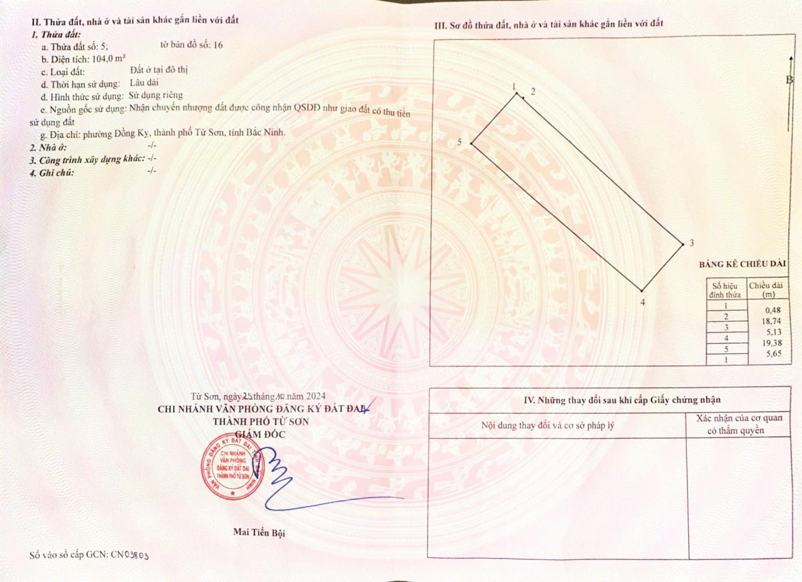 Bán căn nhà tại địa chỉ: Số 15A, Phố Tây Am, P Đồng Nguyên, TP Từ Sơn, tỉnh Bắc Ninh 15986139