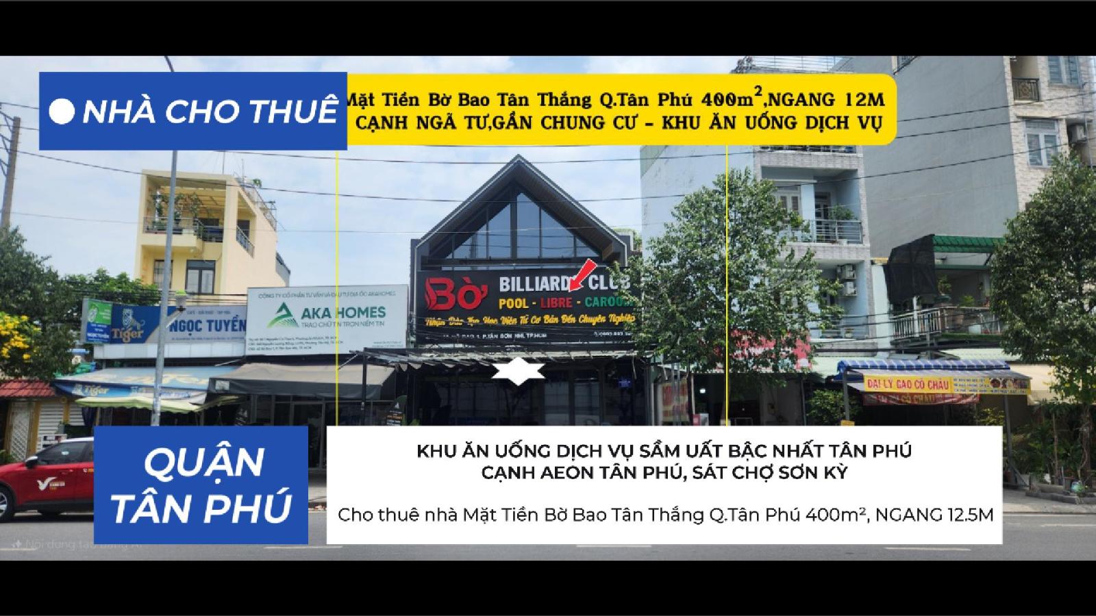 Cho thuê nhà Mặt Tiền Bờ Bao Tân Thắng Q.Tân Phú 400m²,NGANG 12.5M, CẠNH AEON 15986301