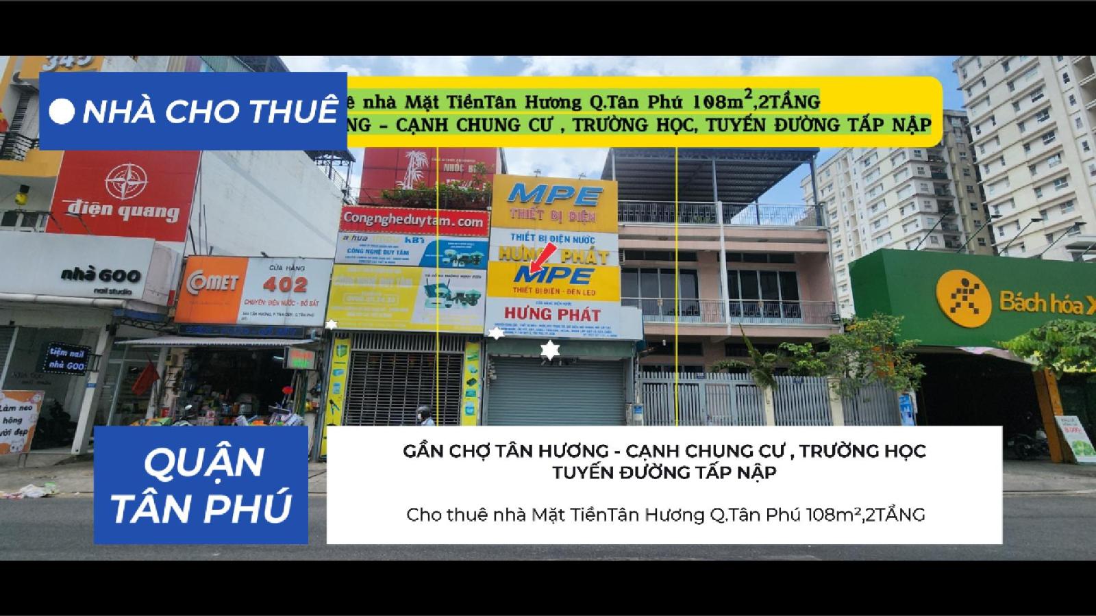 Cho thuê nhà Mặt TiềnTân Hương Q.Tân Phú 108m²,2TẦNG, 16Triệu 15986302