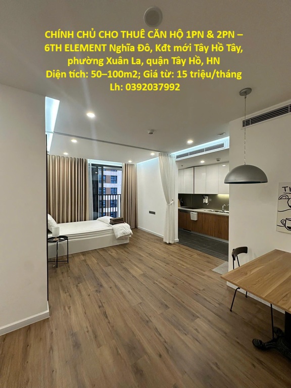 CHÍNH CHỦ CHO THUÊ CĂN HỘ 1PN & 2PN – 6TH ELEMENT vị trí đẹp KĐT mới tây Hồ Tây, quận Tây Hồ, HN 15986554