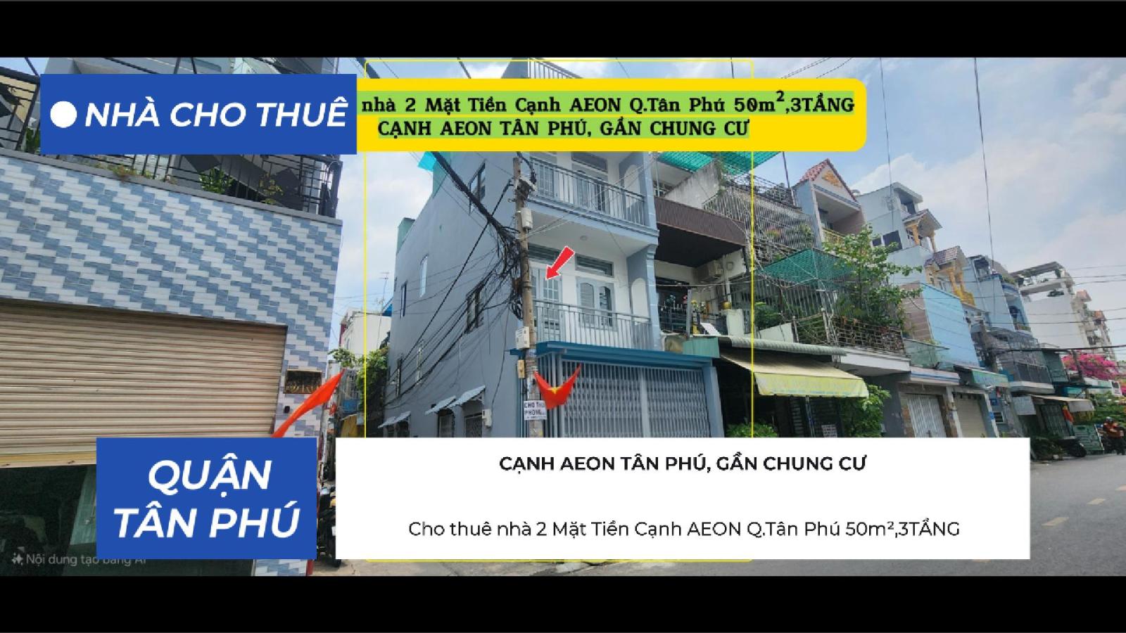 Cho thuê nhà 2 Mặt Tiền Cạnh AEON Q.Tân Phú 50m²,3TẦNG, 14Triệu 15986947