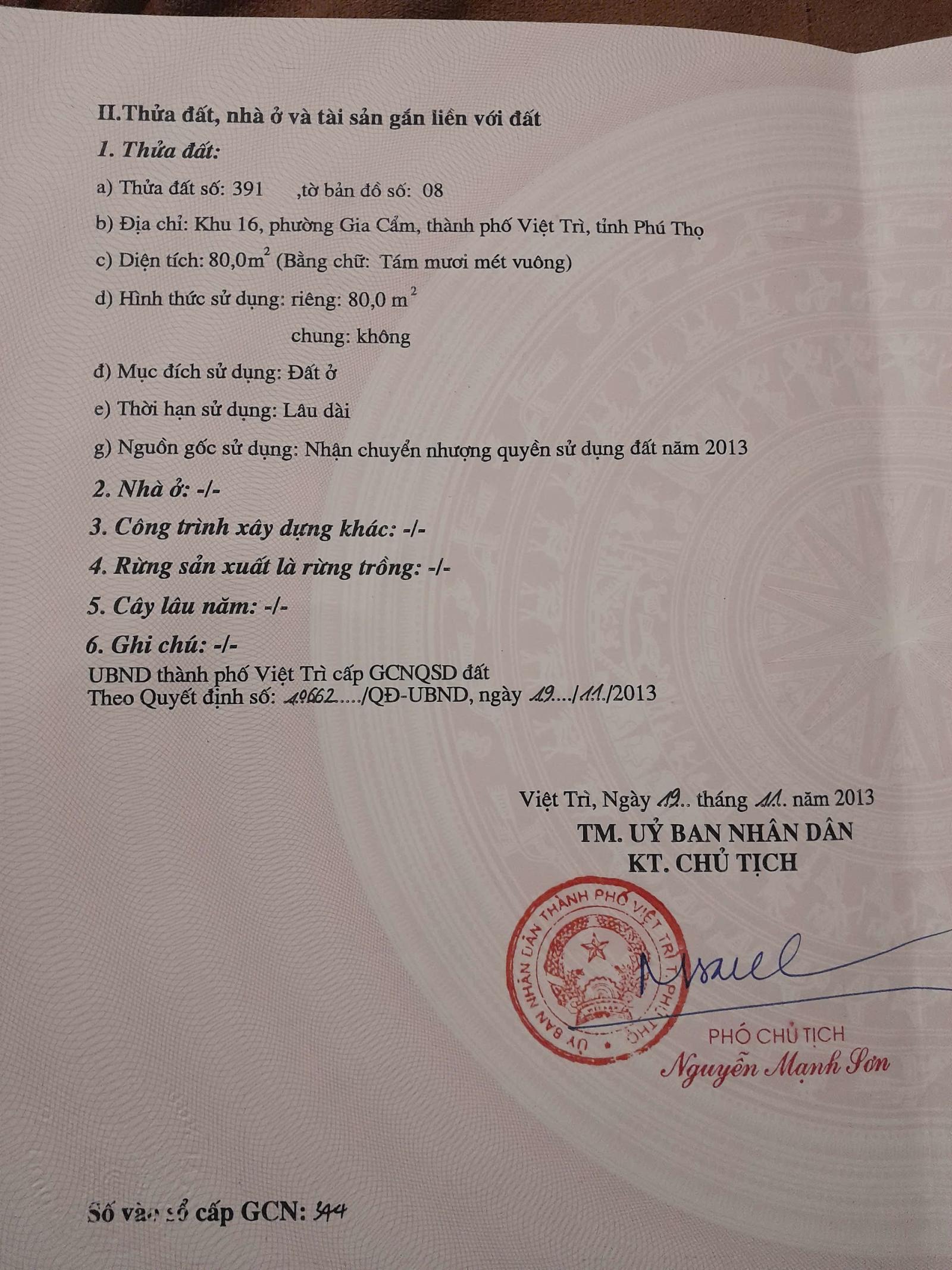 BÁN ĐẤT GIA CẨM – VIỆT TRÌ, PHÚ THỌ  VỊ TRÍ ĐẸP – KINH DOANH TỐT 15987773