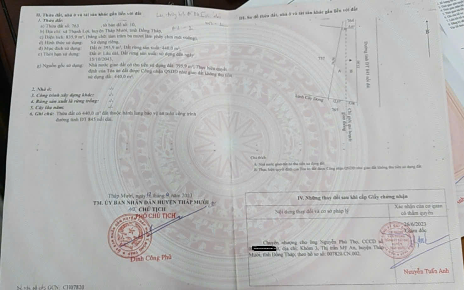 BÁN 2 LÔ ĐẤT THỔ CƯ + ĐẤT LÚA – MẶT TIỀN LỚN 15987812