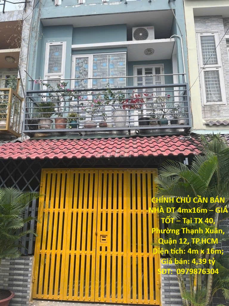 CHÍNH CHỦ CẦN BÁN NHÀ DT 4mx16m – GIÁ TỐT – Tại TX 40, Phường Thạnh Xuân, Quận 12, TP.HCM 15987839