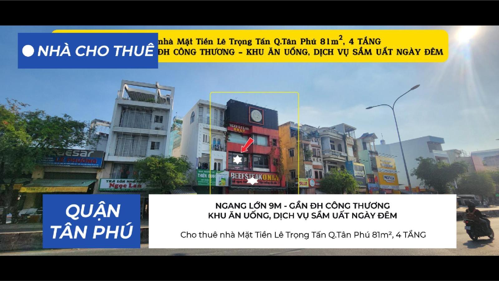 Cho thuê nhà Mặt Tiền Lê Trọng Tấn Q.Tân Phú 81m²,4 TẦNG, 59Triệu - CẠNH ĐH CÔNG THƯƠNG 15988059
