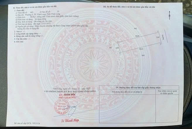 CHÍNH CHỦ CẦN BÁN LÔ ĐẤT CÓ VỊ TRÍ ĐẸP TẠI PHƯỜNG 5 - TP.VĨNH LONG - TỈNH VĨNH LONG 15988235