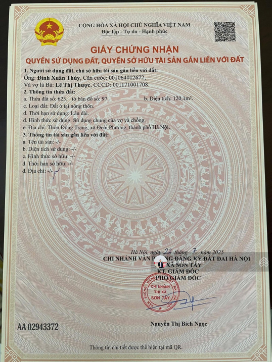 Lô đất 120.1m2 full thổ tại Đồng Trạng, Hòa Lạc mặt tiền 9,25m. Đường thông ôtô tránh. Chỉ 33tr/m2 15988285