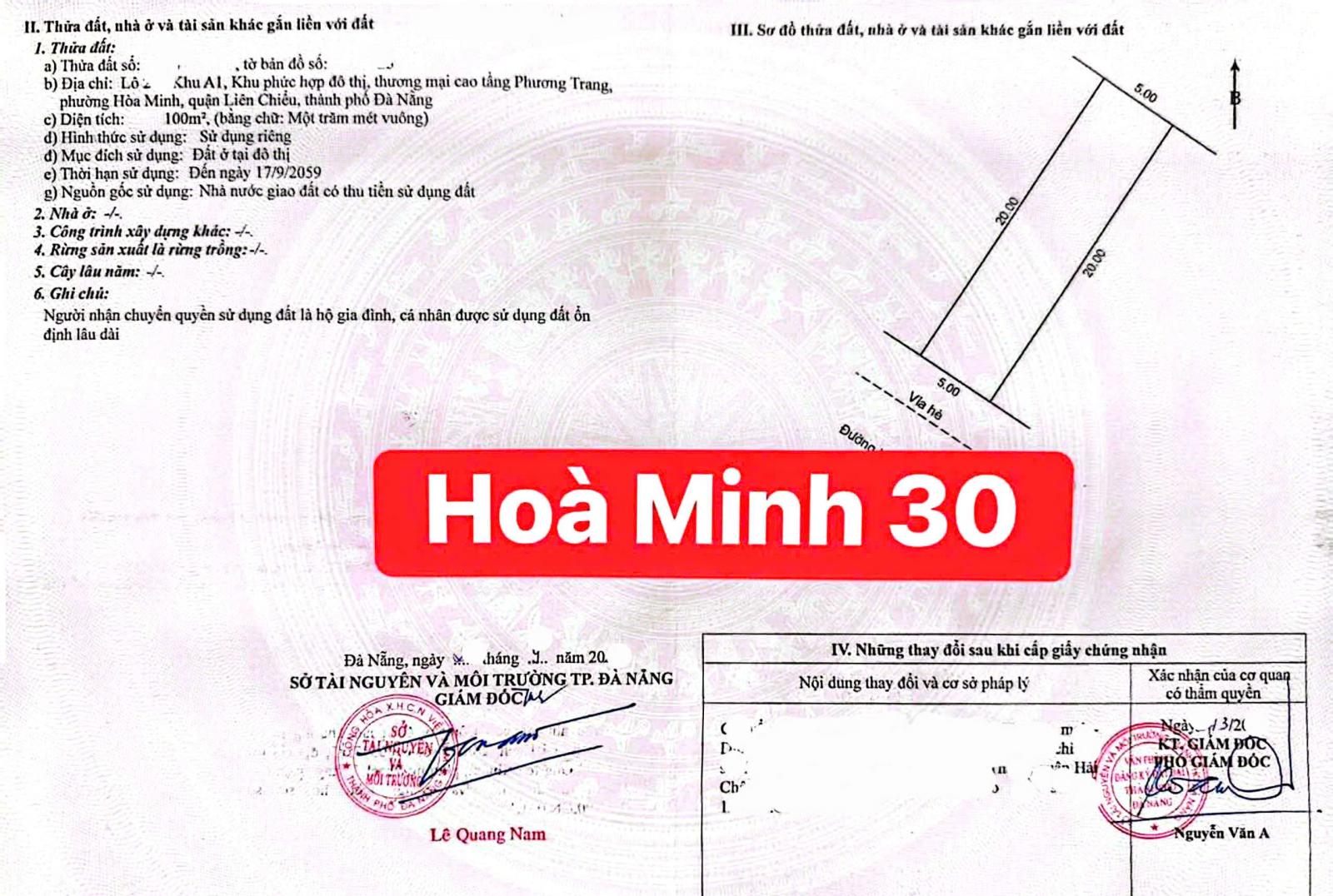 💥Chào bán lô ĐẤT ĐẸP, sát Góc Ngã 4 - Đường Hoà Minh 30 (A1 PHƯƠNG TRANG) 15988396