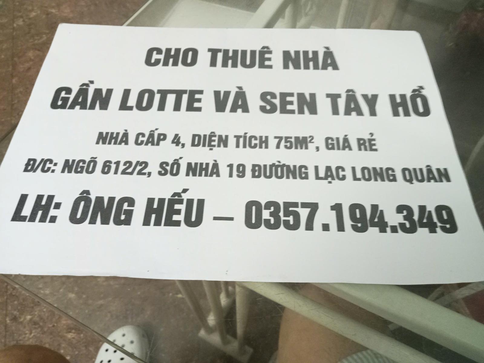 CHO THUÊ NHÀ GẦN LOTTE VÀ SEN TÂY HỒ 15988812
