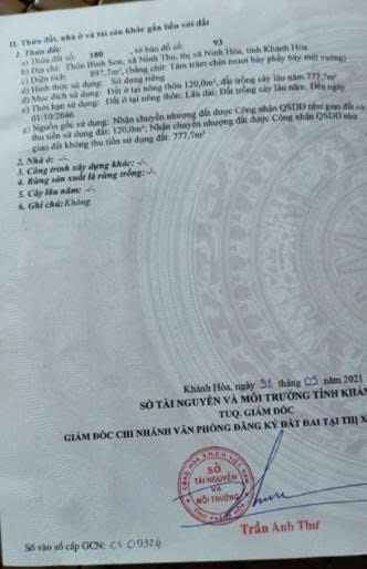 CHÍNH CHỦ CẦN BÁN  ĐẤT TẠI NINH THỌ, NINH HÒA, KHÁNH HÒA, CÁCH BIỂN 3KM 15988850