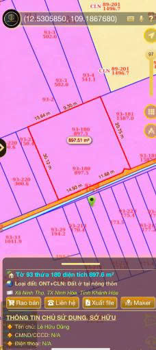 CHÍNH CHỦ CẦN BÁN  ĐẤT TẠI NINH THỌ, NINH HÒA, KHÁNH HÒA, CÁCH BIỂN 3KM 15988894