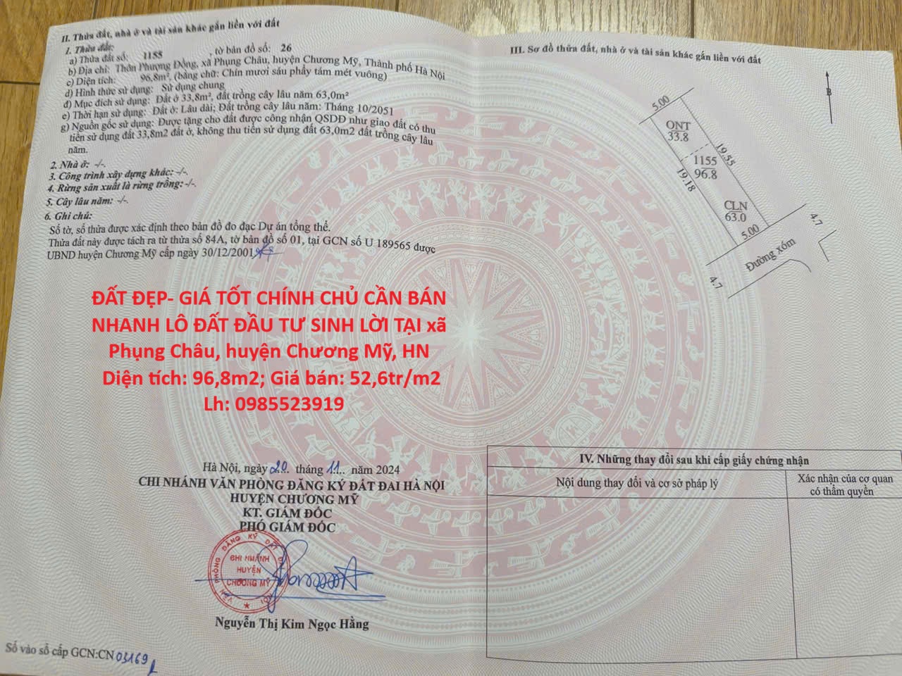 ĐẤT ĐẸP- GIÁ TỐT CHÍNH CHỦ CẦN BÁN NHANH LÔ ĐẤT ĐẦU TƯ SINH LỜI TẠI huyện Chương Mỹ, tp Hà Nội 15990833