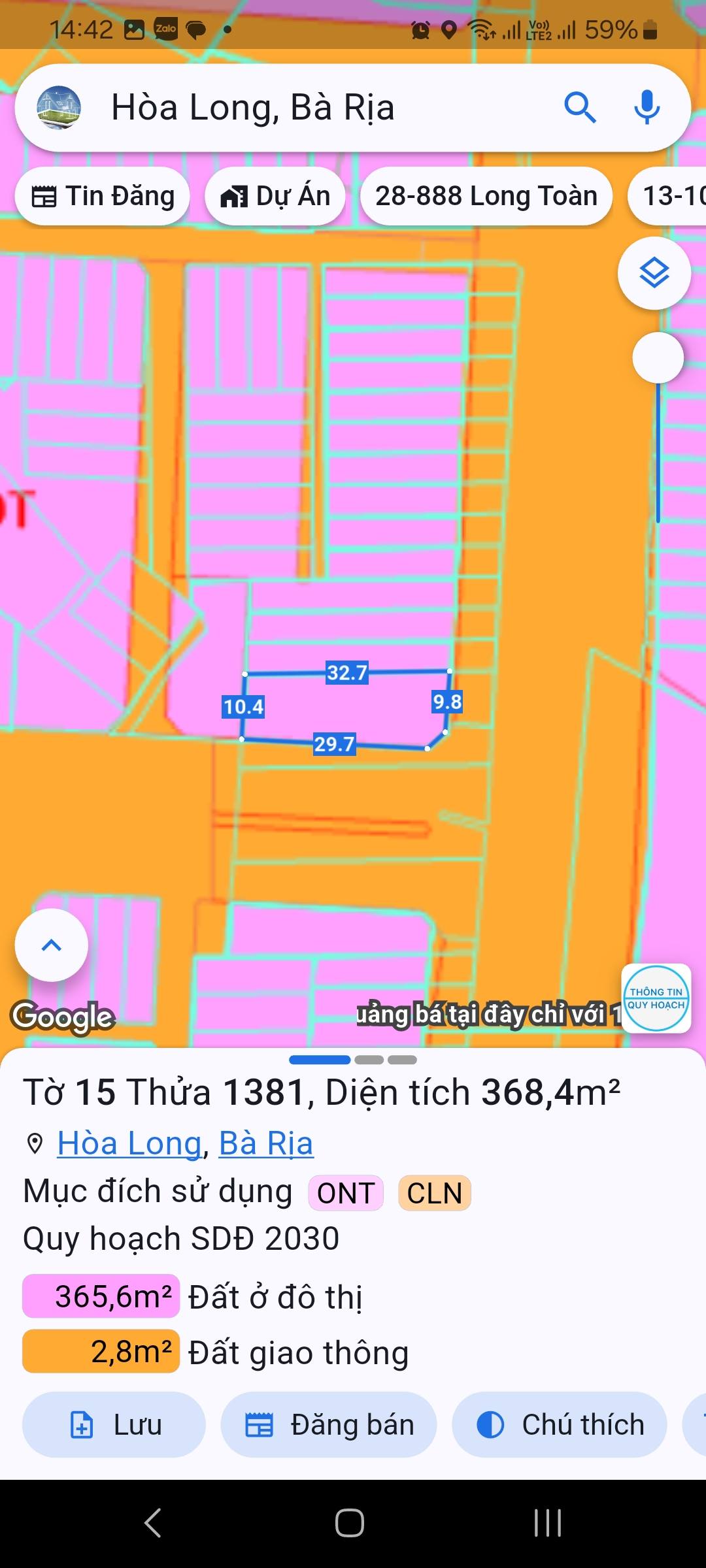 BÁN LÔ ĐẤT 2 MẶT TIỀN ĐƯỜNG LỚN – HÒA LONG, BÀ RỊA 15990894