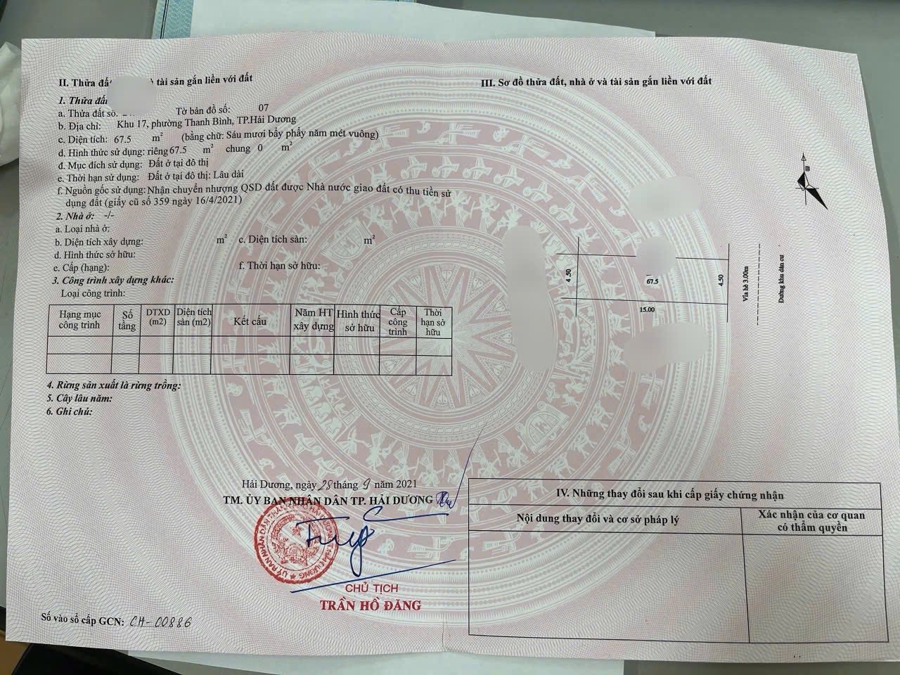 Bán lô đất khu chia lô quân đội Vũ Hựu, ph Thanh Bình, TP HD, 67.5m2, mt 4.5m, đường 13.5m 15991318