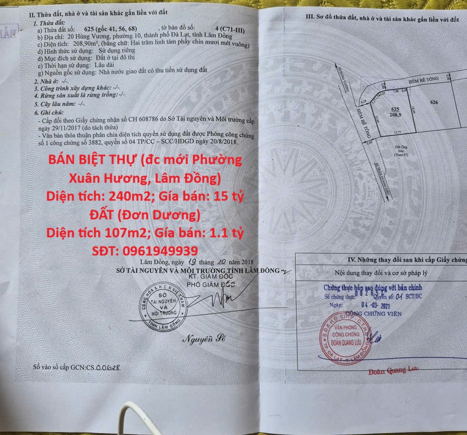 CHÍNH CHỦ BÁN NHANH CĂN BIỆT THỰ Phường 10 Đà Lạt, Lâm Đồng 15991665