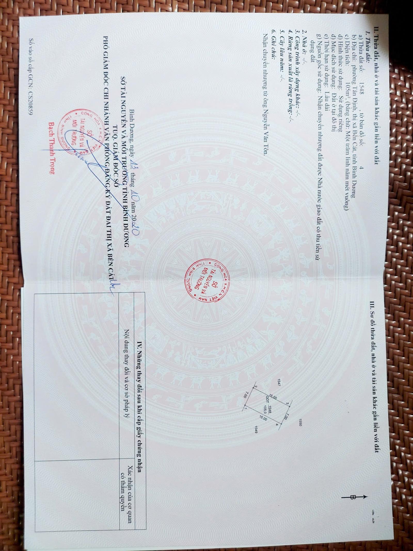 CHÍNH CHỦ BÁN LÔ ĐẤT 105m² – THỔ CƯ 100% – PHƯỜNG HÒA LỢI, TP.HCM 15991740