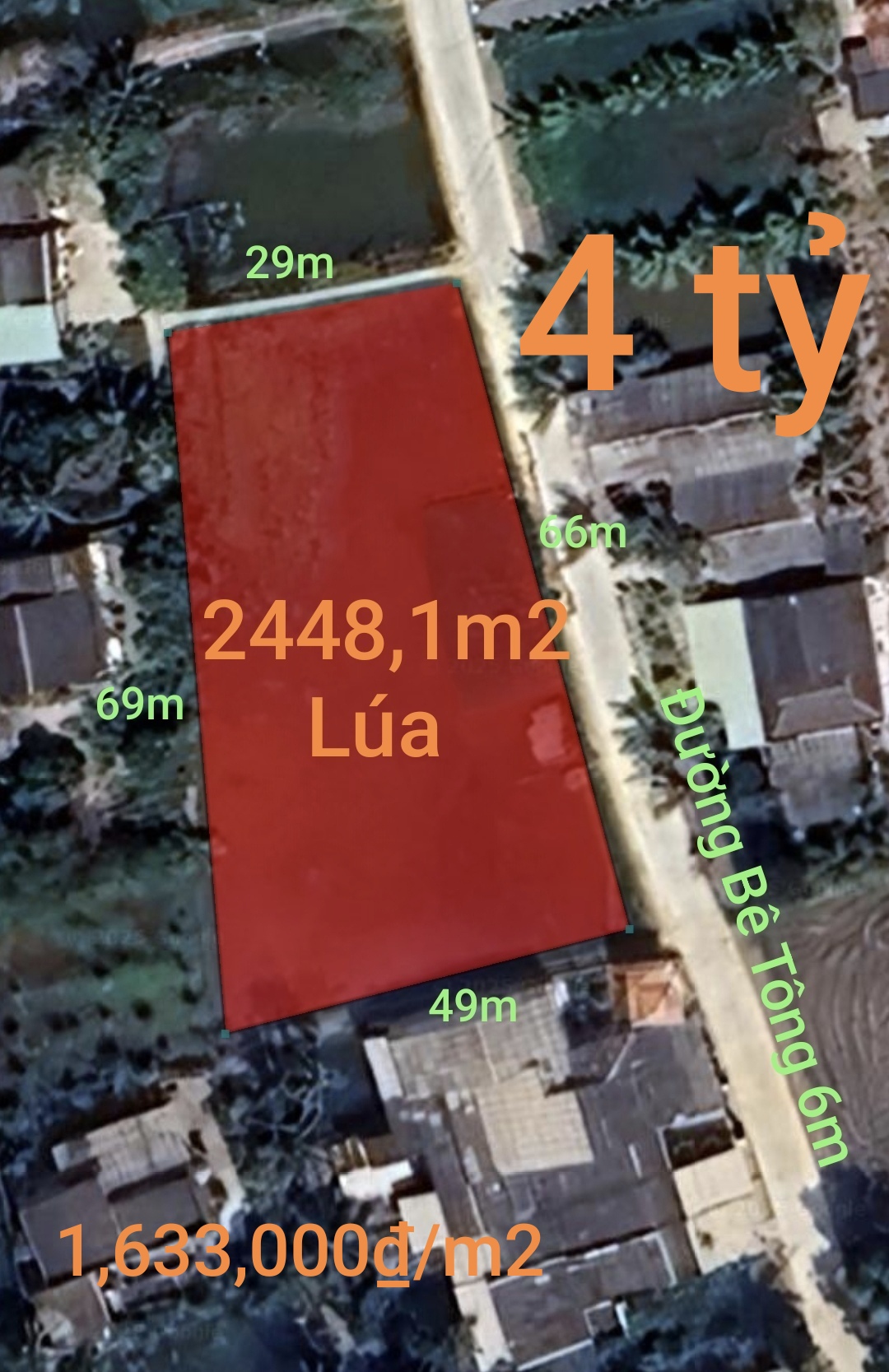 Bán lô đất lúa 4 mặt tiền chuyển thổ phân lô giá chốt 4 tỷ 15991770