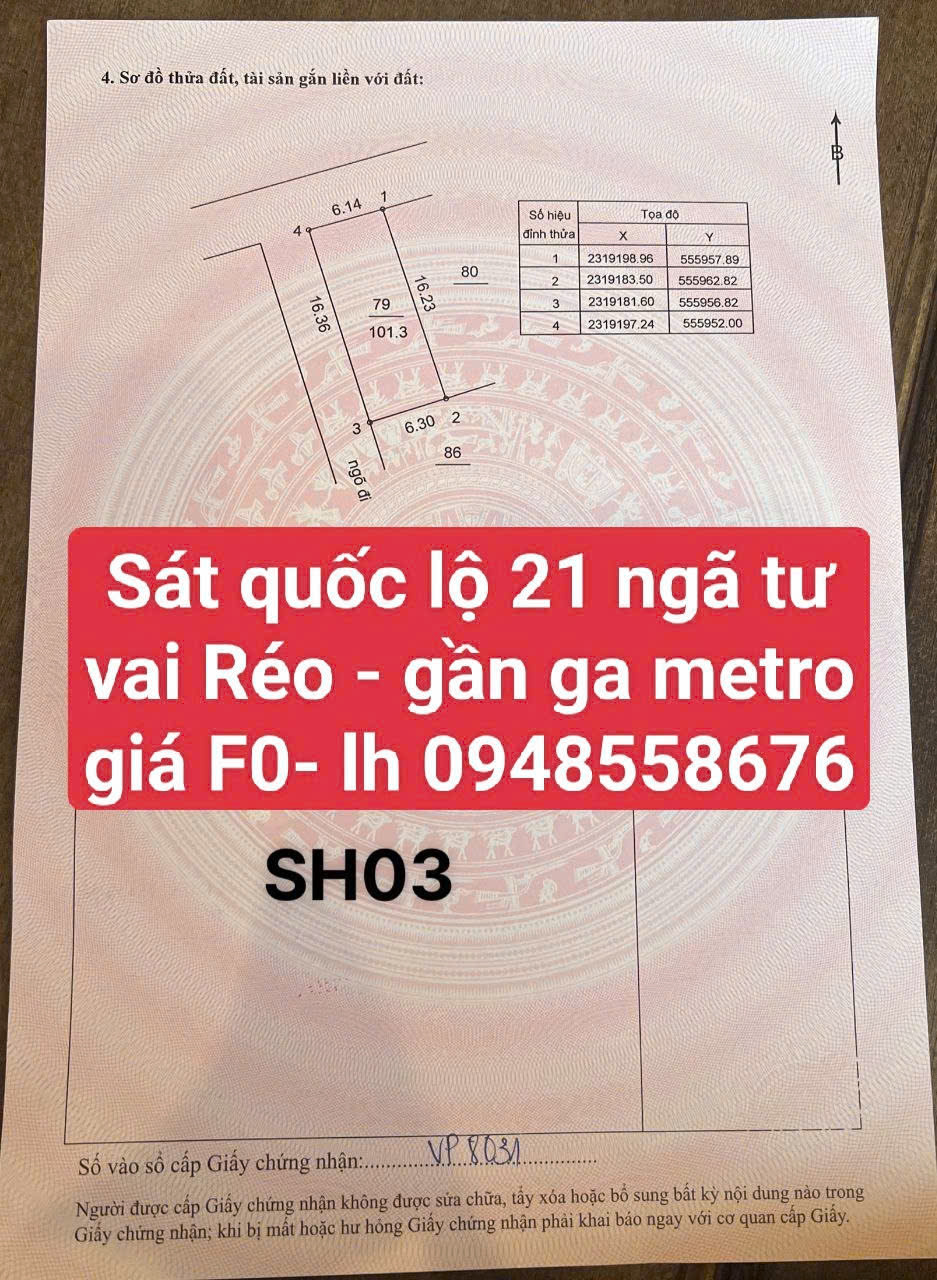 Chính chủ cần bán - Mảnh đất vàng - Sát ngã tư Vai Réo tiềm năng cao. 15992016