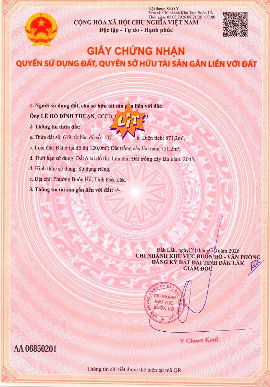 ĐẤT ĐẸP- GIÁ TỐT CHÍNH CHỦ CẦN BÁN NHANH LÔ ĐẤT HOÀNG QUỐC VIỆT, Phường BUÔN HỒ , Tỉnh ĐĂK LĂK 15992395