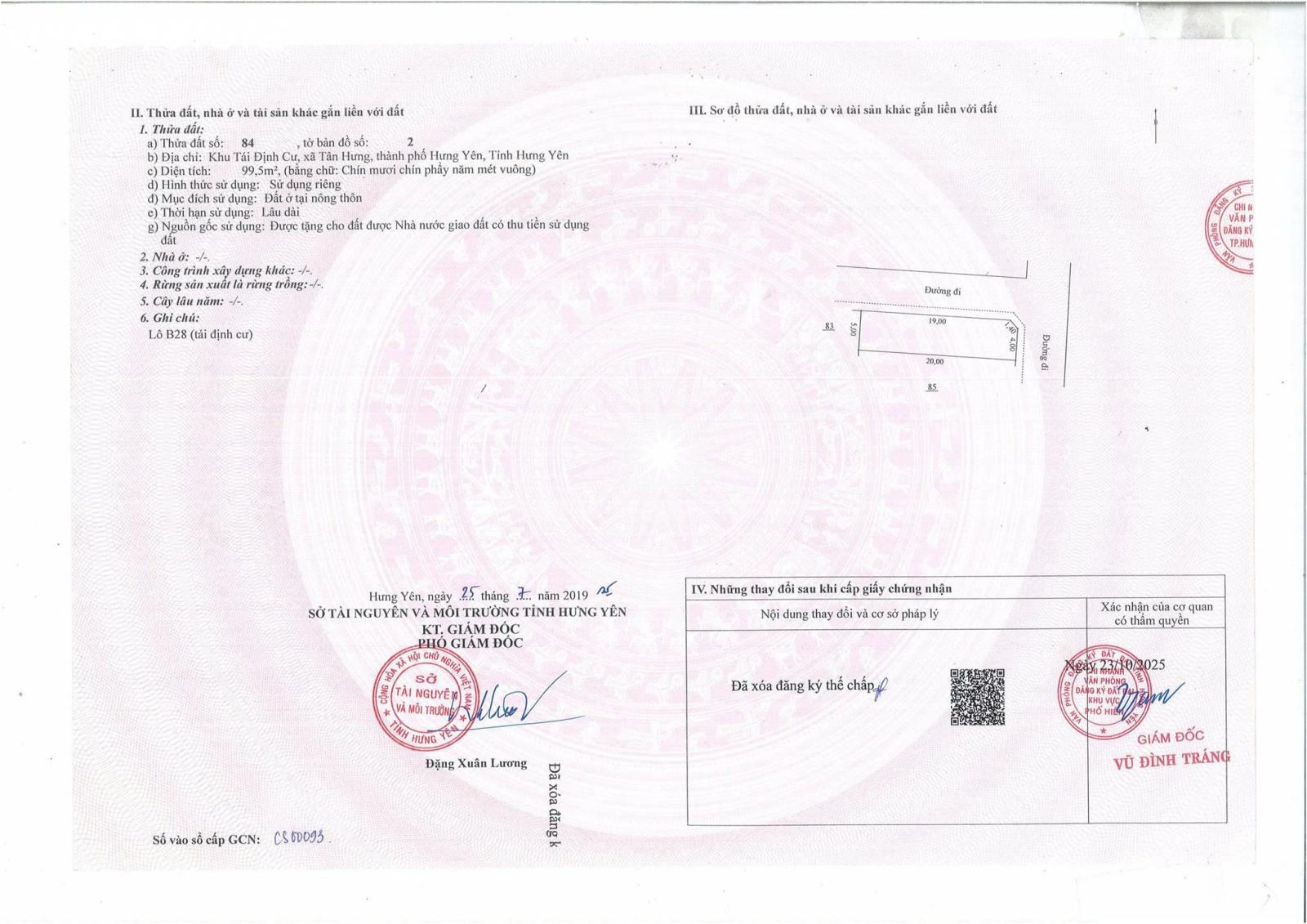 Chính chủ cần bán lô đất KDC tái định cư Cầu Hưng Hà, TP. Hưng Yên, DT 99.5m2, giá đầu tư 15992577