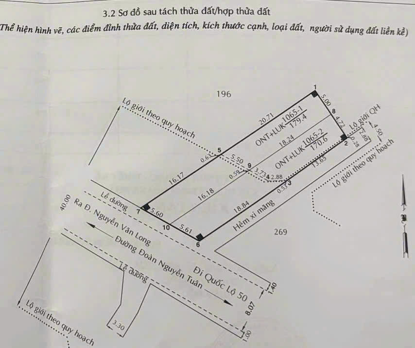 CẦN BÁN 179M2 ĐẤT THỔ CƯ (GÓC) MT ĐƯỜNG ĐOÀN NGUYỄN TUẤN 15994132