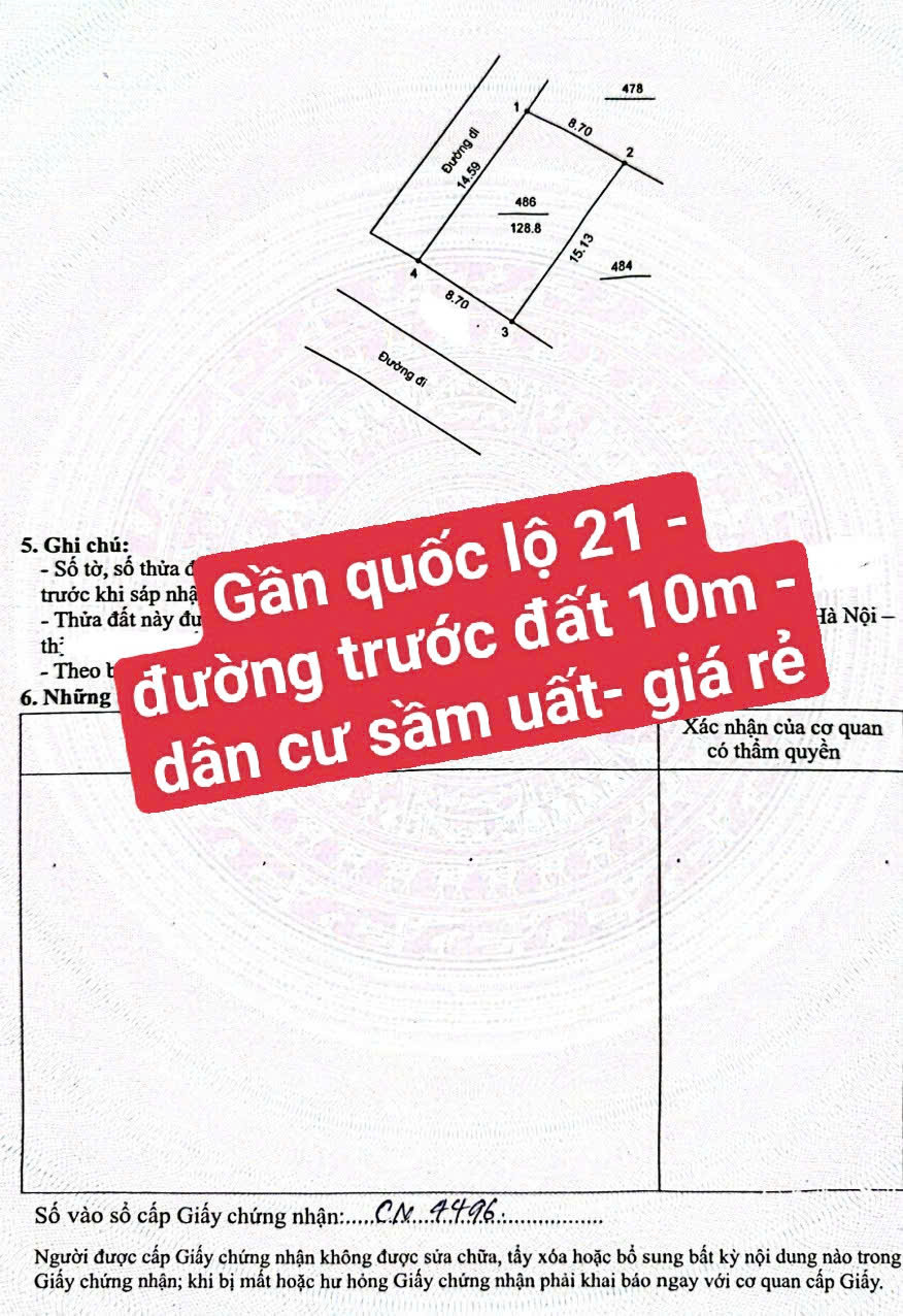 Chủ gửi bán đất xanh 128m2 gần Quốc lộ 21, đường rộng thoáng, sổ đỏ chính chủ 15995100