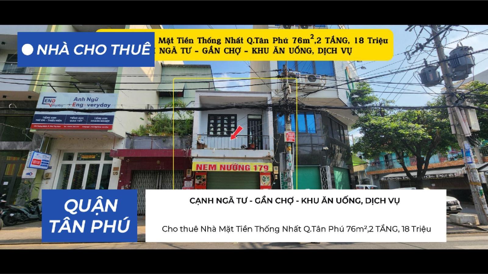 Cho thuê Nhà Mặt Tiền Thống Nhất Q.Tân Phú 76m²,2TẦNG, 18Triệu - CẠNH CHỢ, NGÃ TƯ 15995105