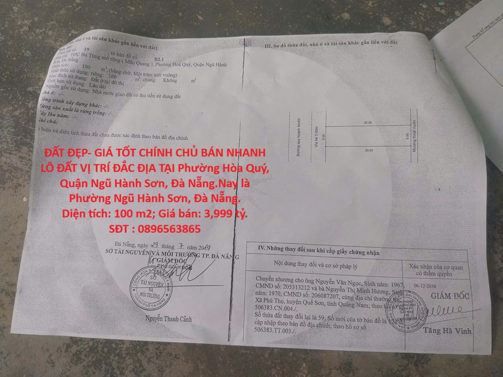 ĐẤT ĐẸP- GIÁ TỐT CHÍNH CHỦ BÁN NHANH LÔ ĐẤT VỊ TRÍ ĐẮC ĐỊA TẠI Phường Hòa Quý, Quận Ngũ Hành Sơn, 15995152