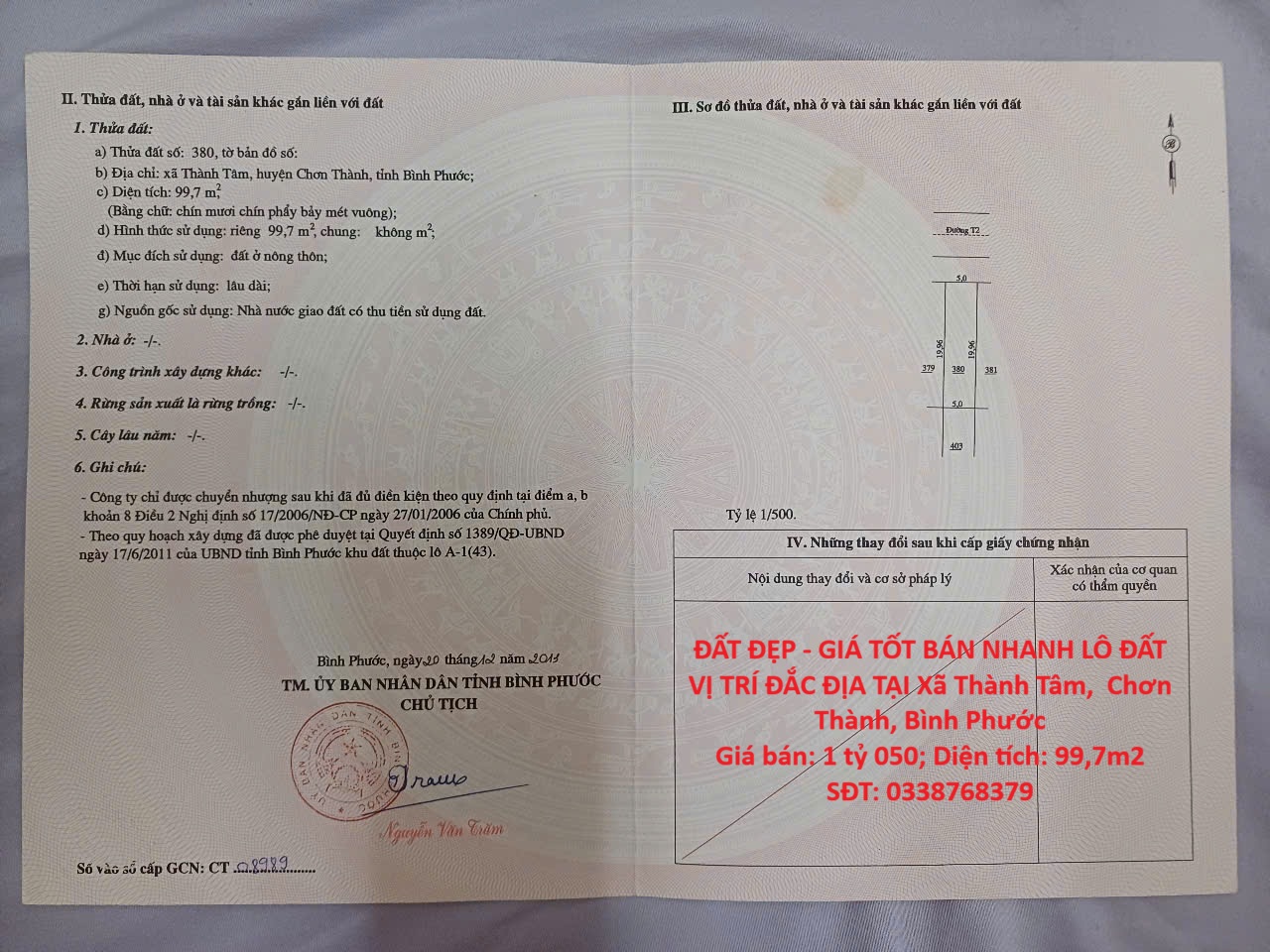 ĐẤT ĐẸP - GIÁ TỐT BÁN NHANH LÔ ĐẤT VỊ TRÍ ĐẮC ĐỊA TẠI Xã Thành Tâm,  Chơn Thành, Bình Phước 15995586