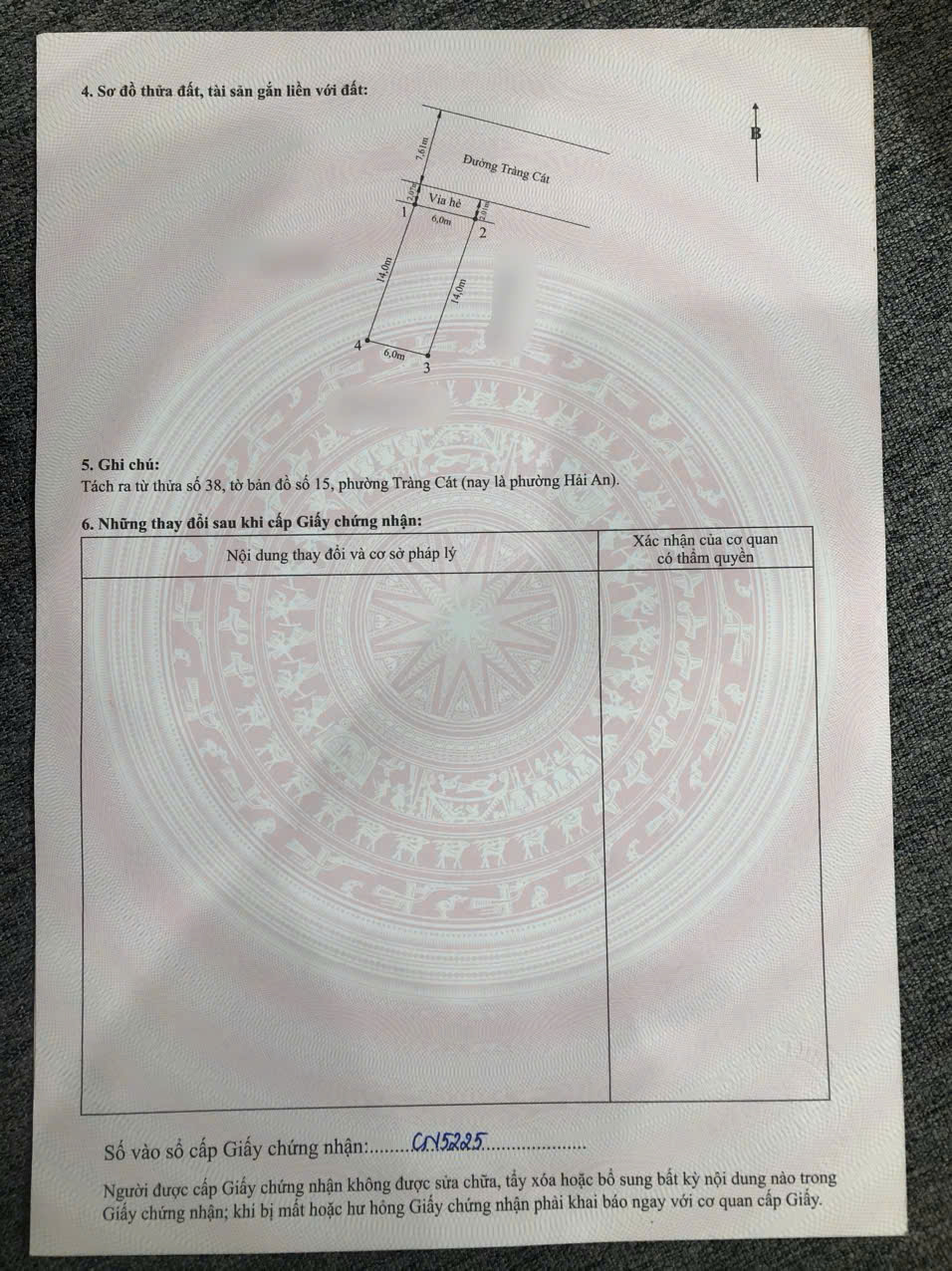 BÁN ĐẤT TẶNG NHÀ CẤP 4 MẶT ĐƯỜNG TRÀNG CÁT – HẢI AN – KINH DOANH TỐT – GIÁ 51TR/M² 15995911