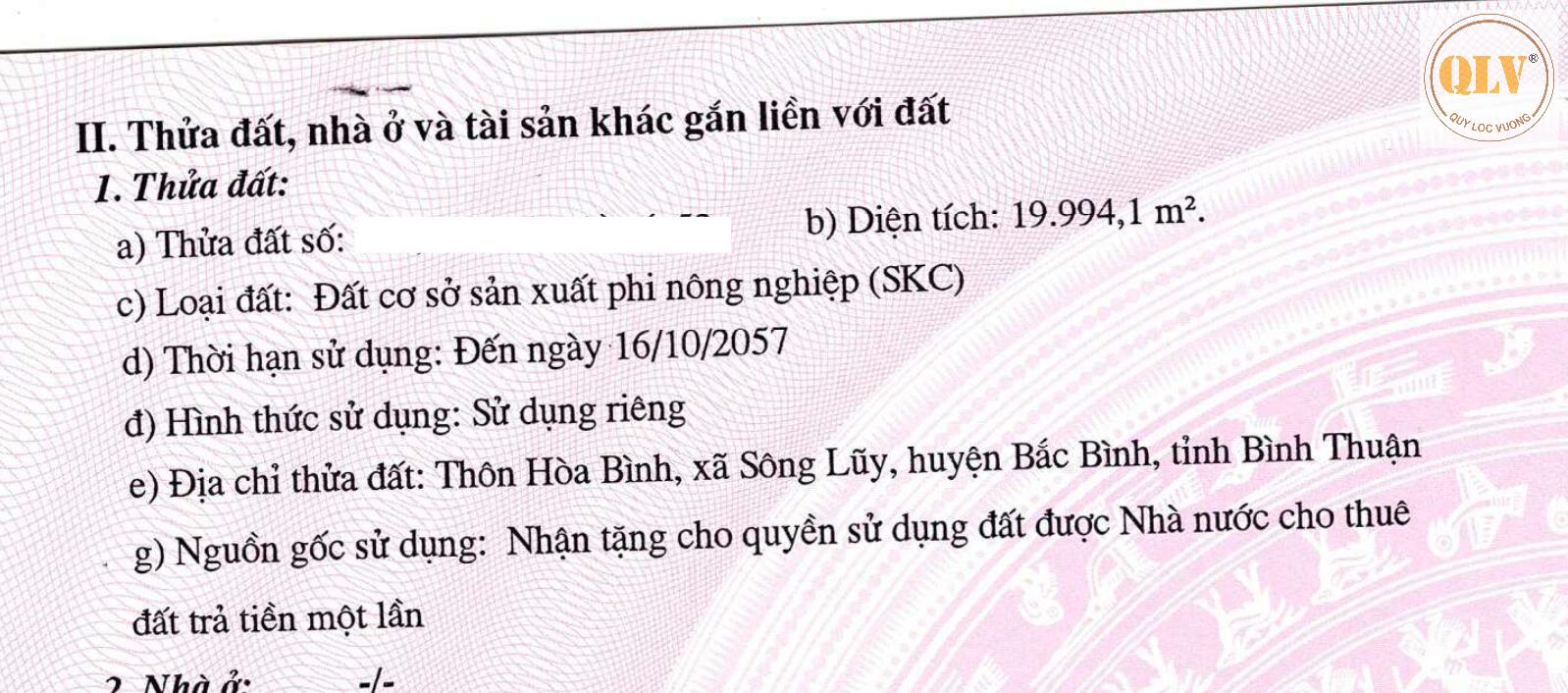 BÁN ĐẤT CÔNG NGHIỆP – SÔNG LŨY, BẮC BÌNH, BÌNH THUẬN – 19.994m²
 15995953