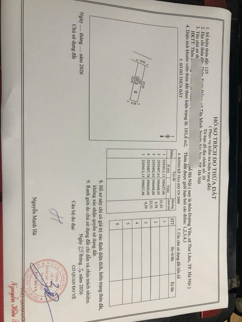 CHỤC CHÍNH KINH DOANH TẠI XUÂN ĐỒNG TÂN MIMH -XÃ SÓC SƠN THÀNH PHỐ HN - DIỆN TÍCH 103,8 M -KHUÔN 15995960