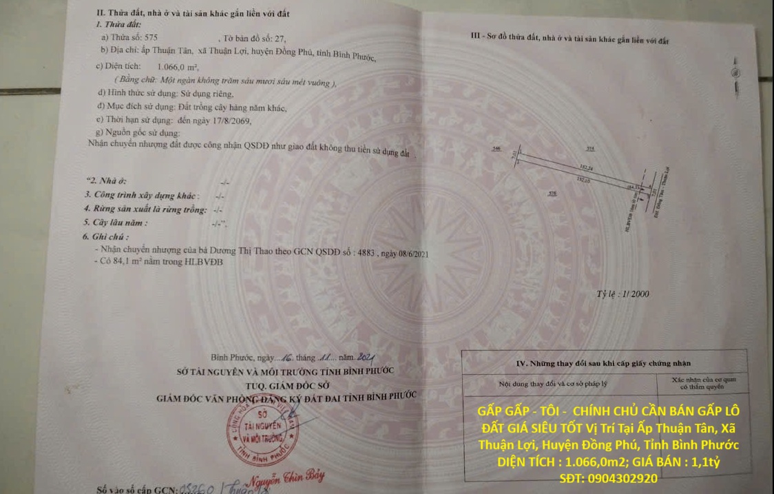 GẤP GẤP - TÔI -  CHÍNH CHỦ CẦN BÁN GẤP LÔ ĐẤT GIÁ SIÊU TỐT Vị Trí Tại Huyện Đồng Phú, Tỉnh Bình 15995983