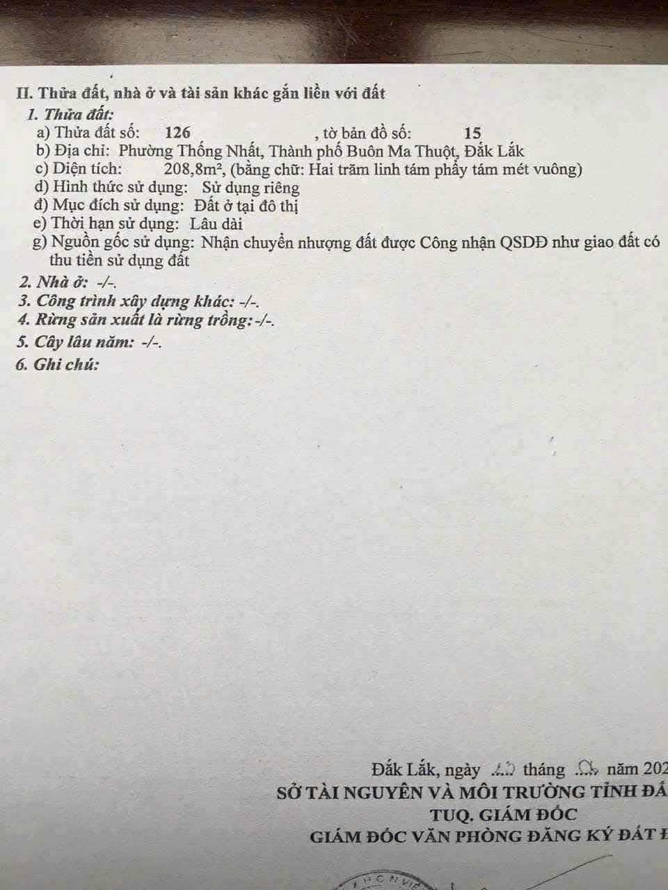 BÁN ĐẤT THỔ CƯ TRUNG TÂM TP. BUÔN MA THUỘT – MẶT TIỀN ĐƯỜNG HOÀNG DIỆU – CÓ SẴN NHÀ 1 TRỆT 1 LẦU 15996149