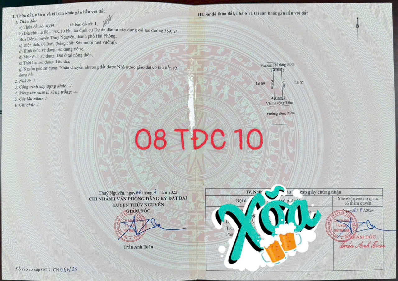 BÁN ĐẤT TĐC HOA ĐỘNG – THUỶ NGUYÊN – ĐƯỜNG RỘNG VỈA HÈ – GIÁ 3,9X TỶ 15996582