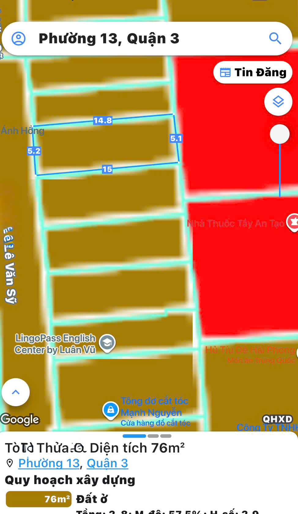 CHÍNH CHỦ BÁN NHÀ 3 TẦNG - XE HƠI NGỦ TRONG NHÀ Đ.LÊ VĂN SỸ, QUẬN 3 - NGANG ĐẸP 5,5M*15M -KHU VỰC 15996839