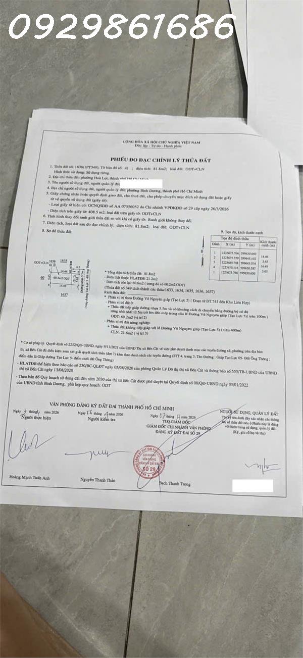 Cần tiền bán nhanh lô đất ngay thành phố mới Bình Dương, DT 82m2, giá đầu tư 15997445
