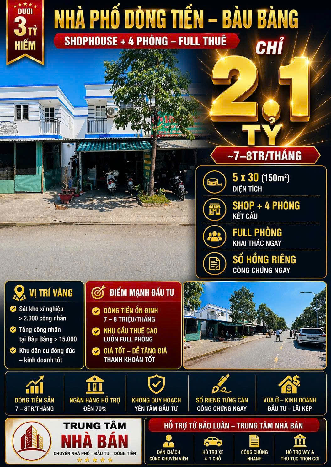 Nhà Mặt Phố D5 Lai Uyên, Bàu Bàng - Sổ Đỏ 150m2, 2 Tỷ 1 - LH 0898333313 15997674