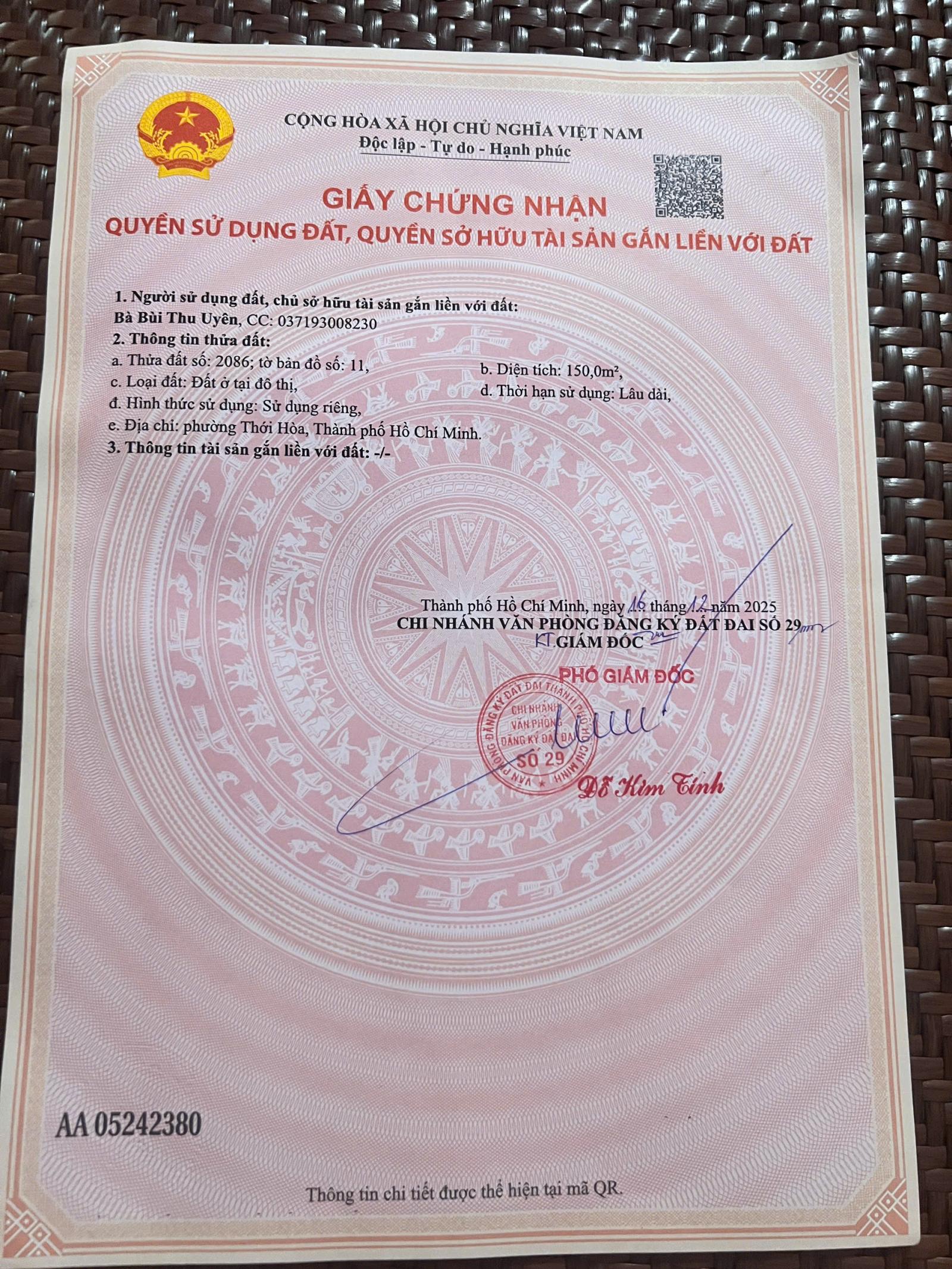 CHÍNH CHỦ CẦN BÁN ĐẤT THỔ CƯ - PHƯỜNG THỚI HÒA, TP. HỒ CHÍ MINH
 15998035