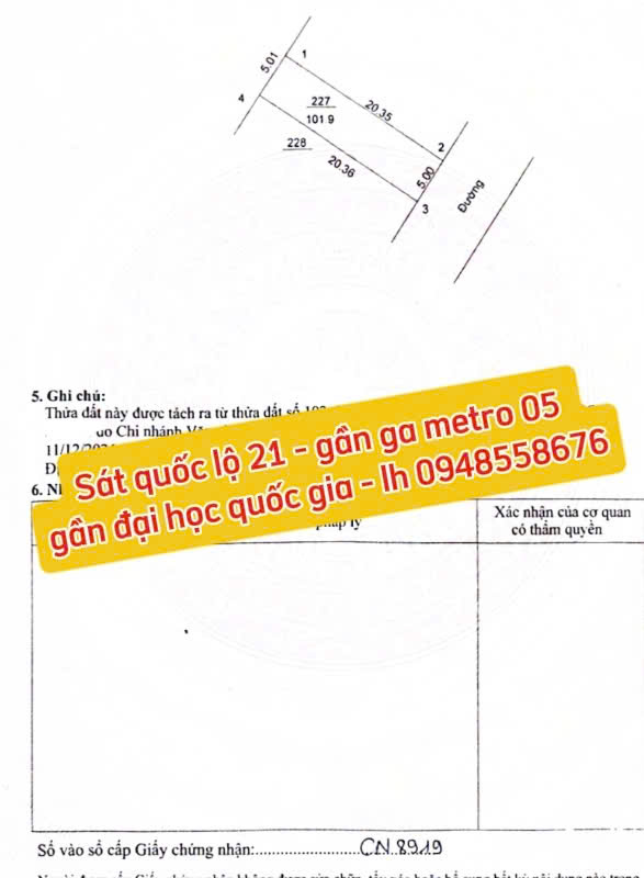 Bán gấp mảnh đất 102m2 sát Quốc lộ 21, Sổ hồng Hà Nội. 15998241