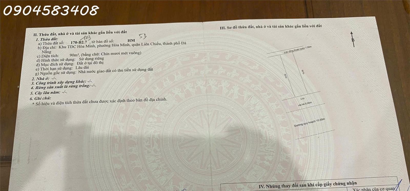 Bán nhà cấp 4 90m2 tại mặt tiền Hồ Tùng Mậu, phường Hoà Minh, sát UBND quận Liên Chiểu cũ 15998341