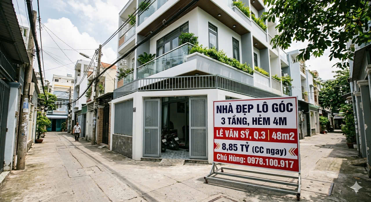 Nhà đẹp Lô đất đẹp, Hẻm rộng, đường Lê Văn Sỹ 48m2  3 tầng  8,85 Tỷ 15998555