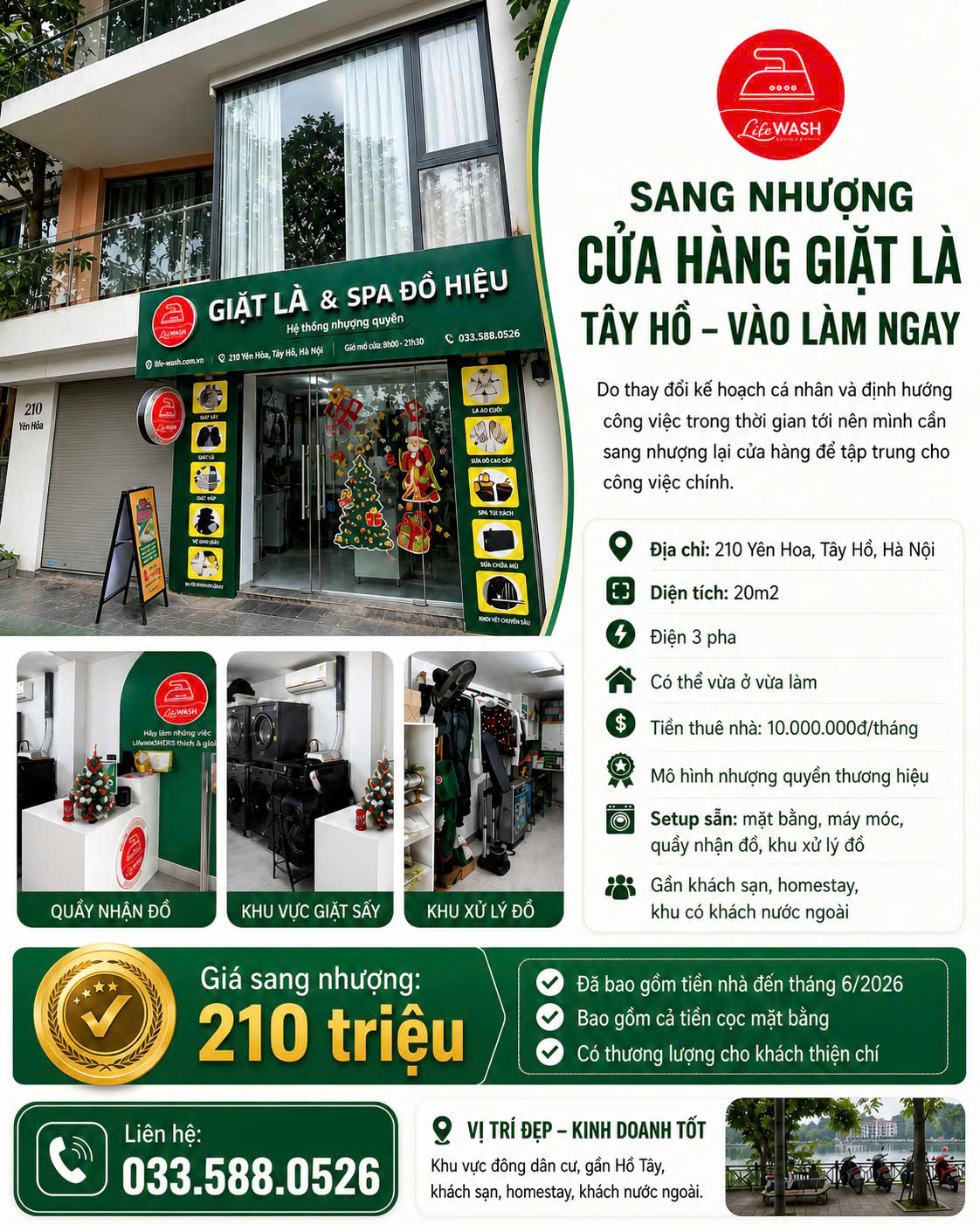 SANG NHƯỢNG CỬA HÀNG GIẶT LÀ TẠI PHƯỜNG YÊN PHỤ - TÂY HỒ - HÀ NỘI – VÀO LÀM NGAY 15998620