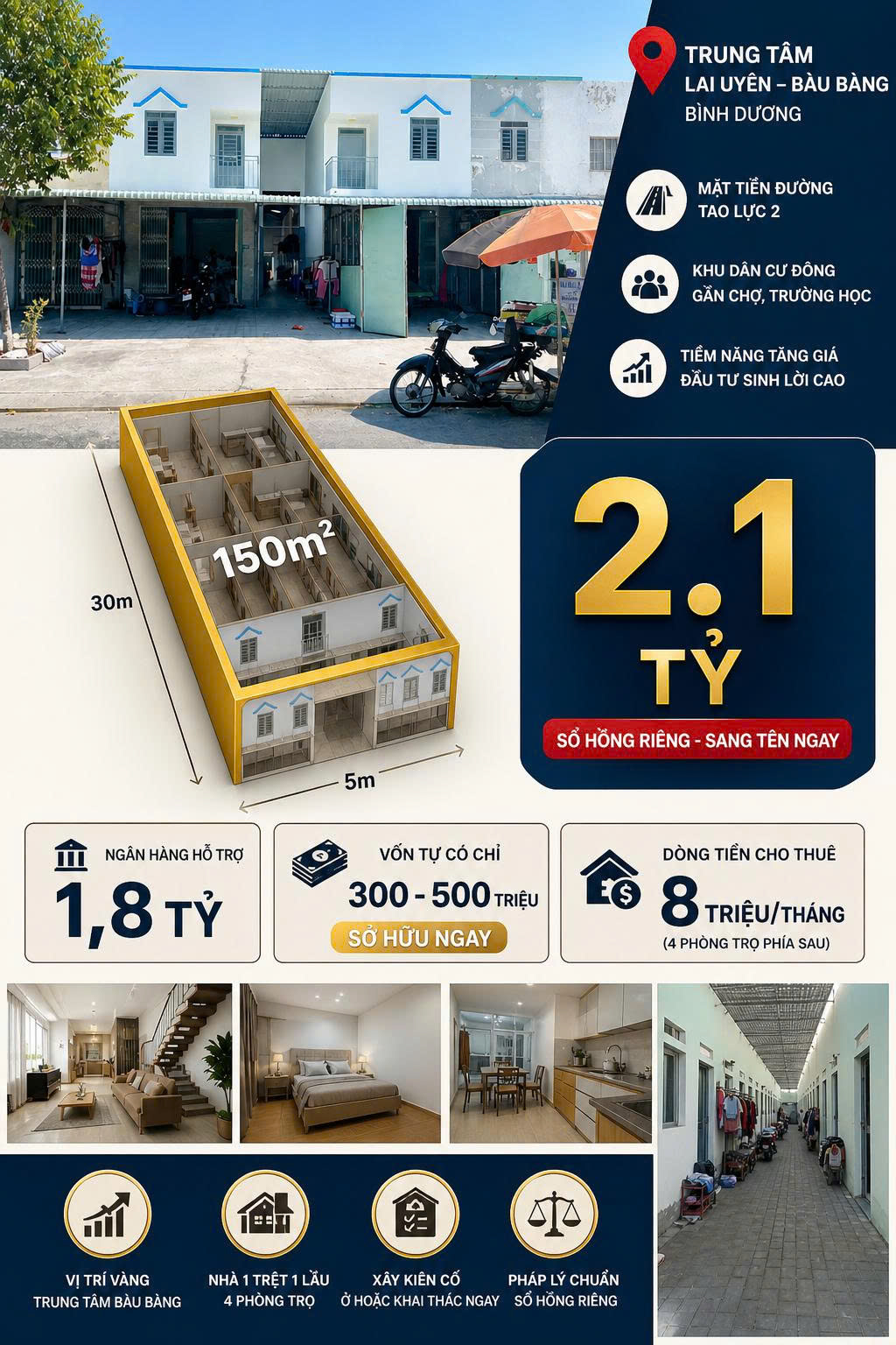NHÀ MẶT PHỐ TẠO LỰC 2 - LAI UYÊN 150M2/2.1 TỶ - SỔ ĐỎ TRAO TAY - CƠ HỘI CÓ 102! 15998649