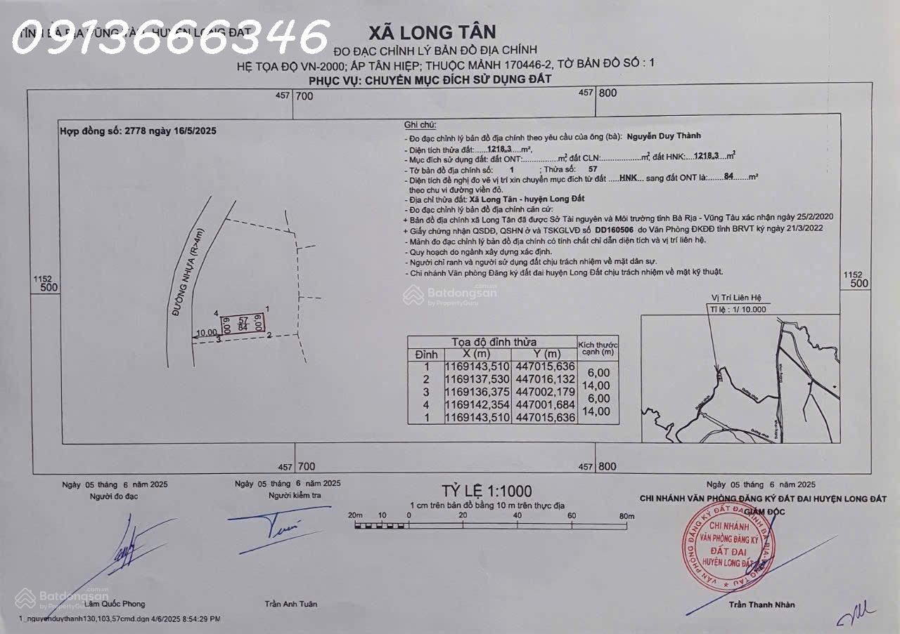 BÁN ĐẤT NGUYÊN LÔ XÃ LONG TÂN (nay Xã Đất Đỏ, TPHCM) mặt tiền đường 43m Giá bán nguyên lô 15998791