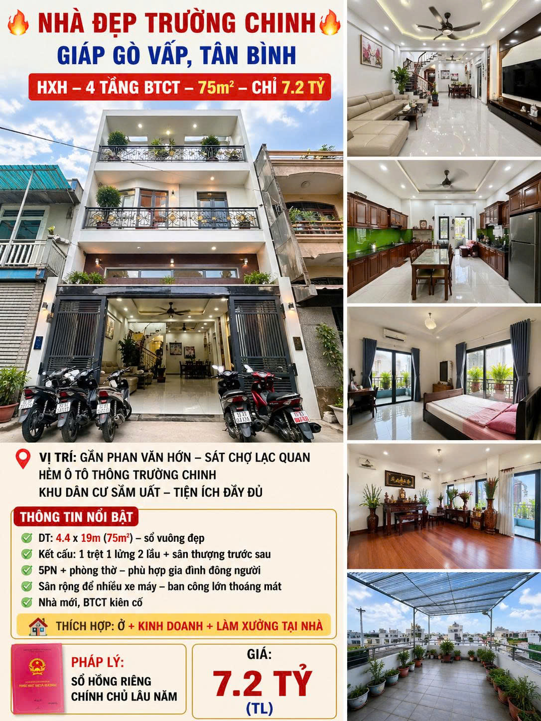 🚘🏡HXH TRƯỜNG CHINH – NHÀ ĐẸP 4 TẦNG 💥 15999091