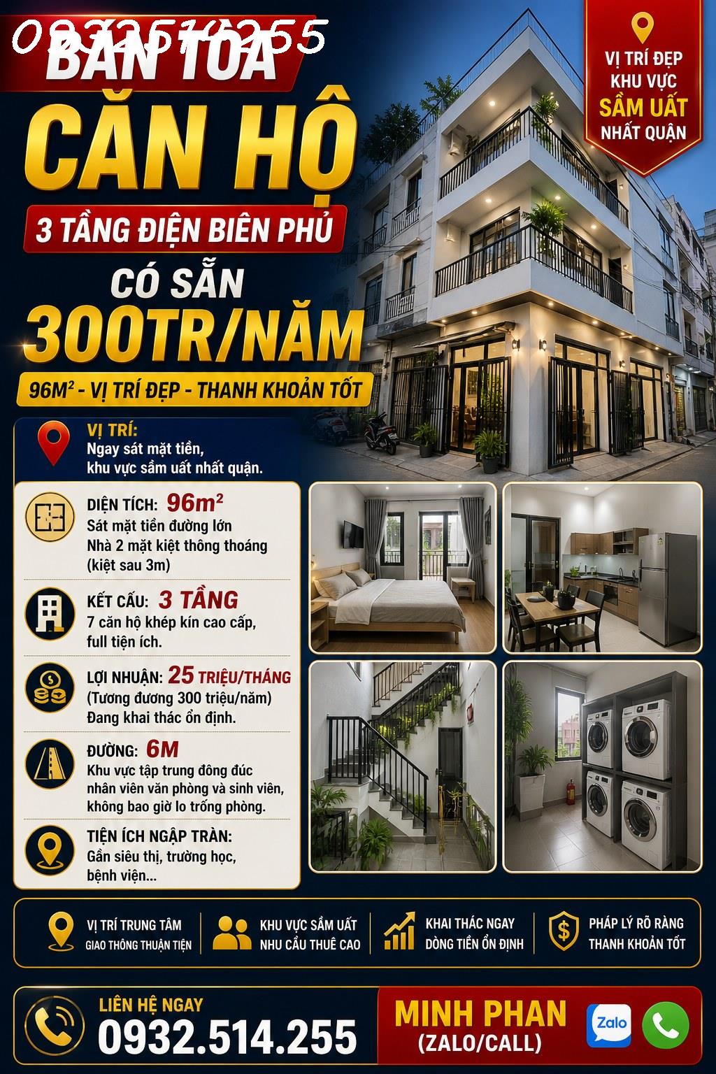 Toà Căn Hộ Thu Nhập 300tr/Năm - Đường Điên Biên Phủ - Giá Bán Chỉ 7 tỷ xxx - Kiệt ô tô 6m - Thanh 15999262