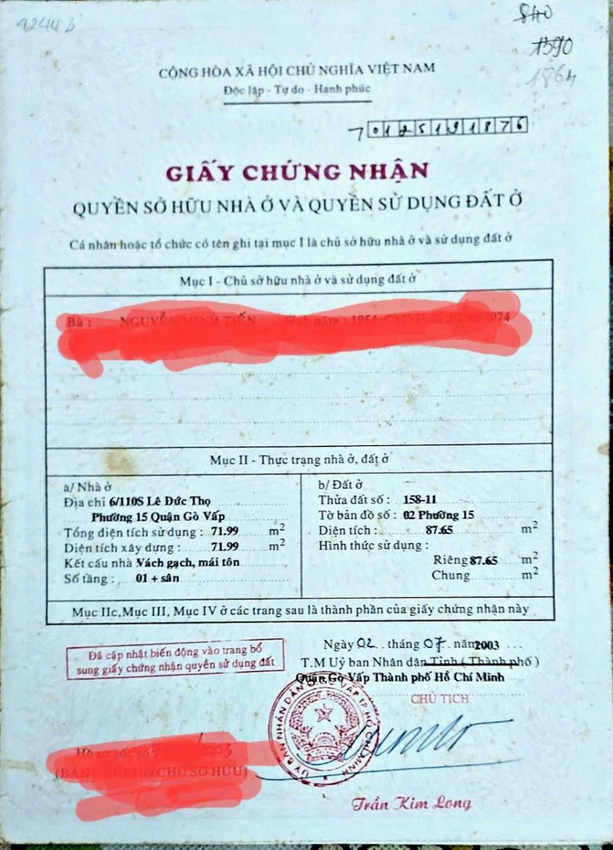 CHÍNH CHỦ CẦN BÁN NHÀ CẤP 4 HẺM OTO TẠI LÊ ĐỨC THỌ - PHƯỜNG 15 - QUẬN GÒ VẤP - TPHCM 15999407